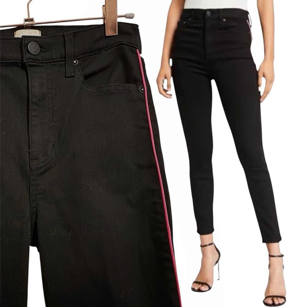 Alice + Olivia Good High-Rise Jeans Red-Piped Ankle Skinny Black Night Fever 26